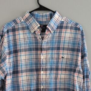 Vineyard Vines Classic Fit Tucker Shirt Plaid Cotton‎ Blue Pink Size Large